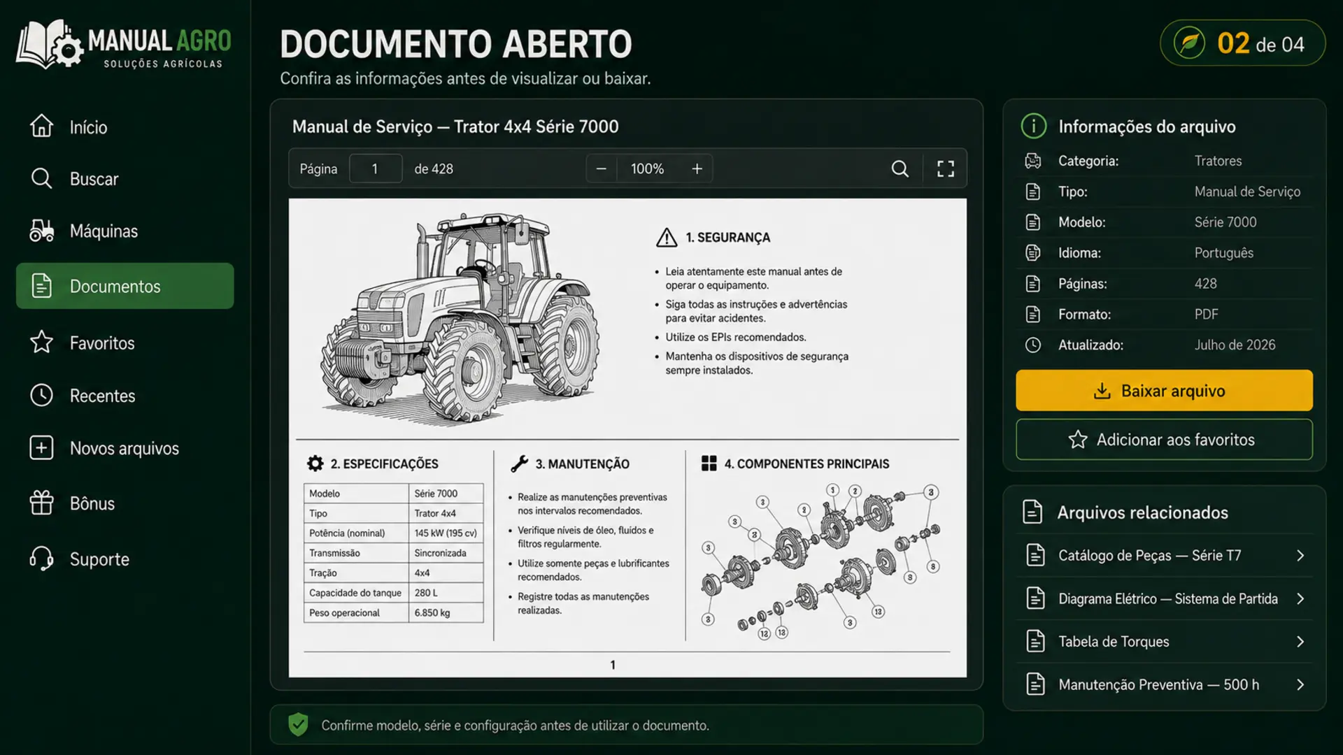 Arquivo aberto no visualizador da central