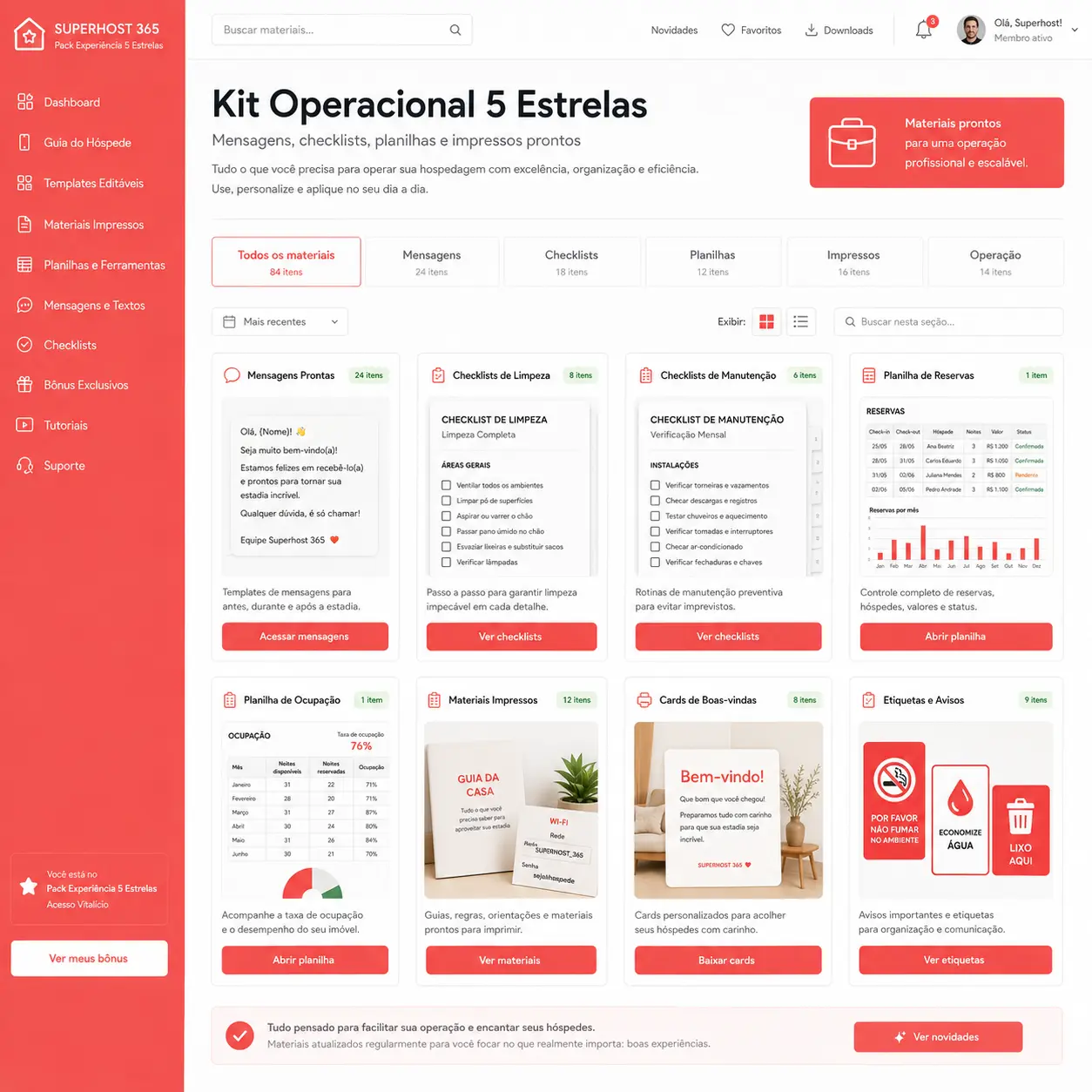 Kit operacional da hospedagem 5 estrelas